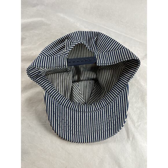 Pinstripe Train Conductor Hat Snapback Kirkwood Mo Sesquicentennial RR Patch VTG - Picture 5 of 6